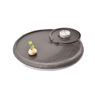 整块乌金石头圆形茶盘石材茶海石磨盘大号茶台石制简约可排水小号