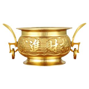纯黄铜双耳香炉家用室内小大号插上烧香火的供奉佛招财神爷摆件