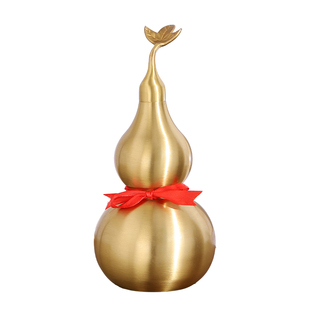 铜葫芦摆件纯黄铜开口开盖空心朱砂葫芦五帝钱挂件门对门客厅家用