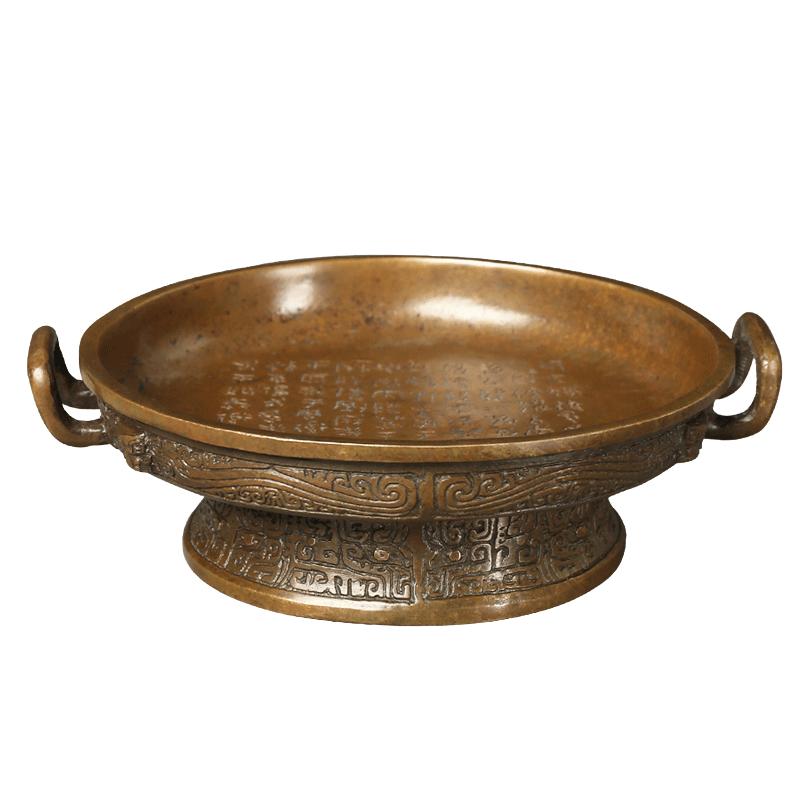 青铜散氏盘 仿古青铜笔舔笔添墨盘墨碟镇纸文房小摆件实心 铜创意简约可爱 学生