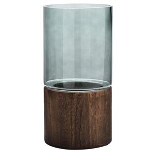 北欧创意轻奢玻璃花瓶桐木底座客厅水养鲜花插花干花网红花瓶摆件