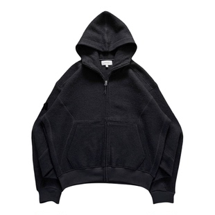 NOFAITH廓形短宽100%纯羊毛连帽拉链卫衣男春季宽松休闲情侣上衣