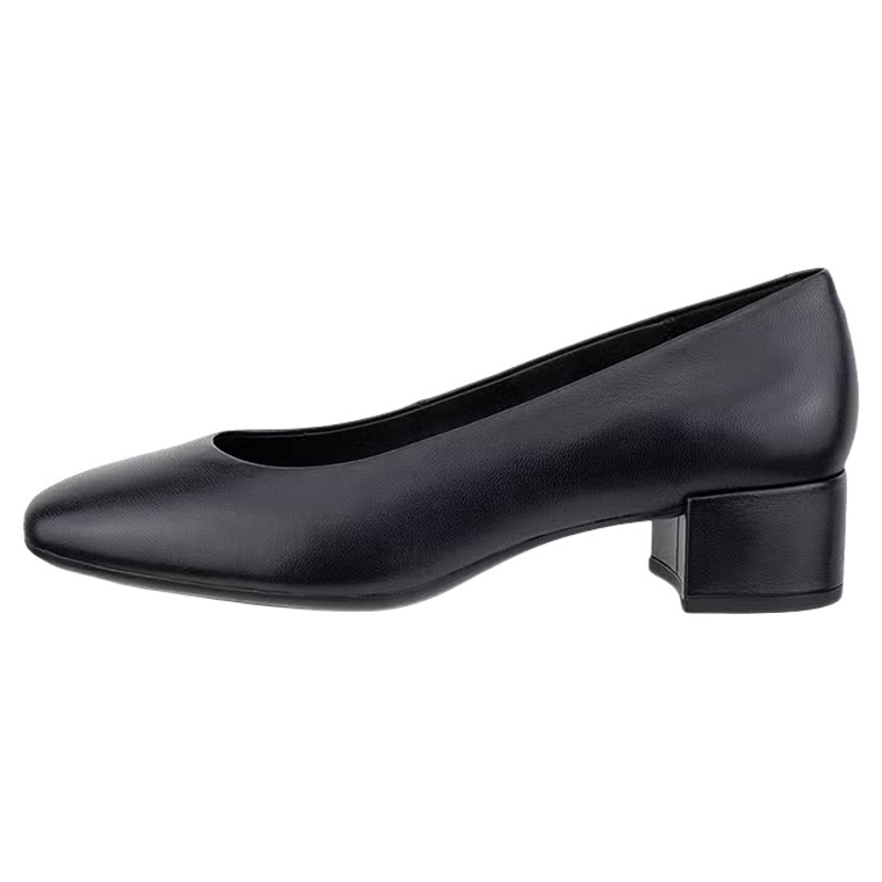 ECCO爱步女Liva 35奢华真皮粗跟小皮鞋经典浅口高跟鞋250603