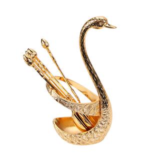 天鹅座合金创意水果叉餐具座餐桌咖啡勺子收纳架餐厅酒店西餐整理