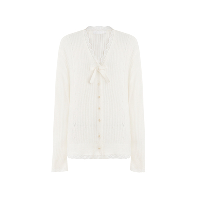 羊毛马海毛蕾丝拼接宽松针织开衫