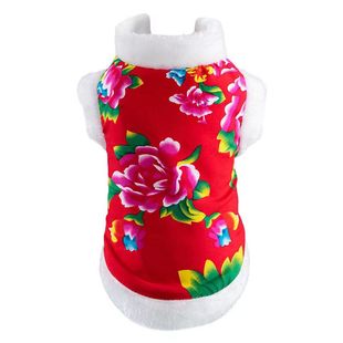 猫咪保暖衣服东北大花新年喜庆棉衣冬天小猫过年宠物狗狗拜年唐装