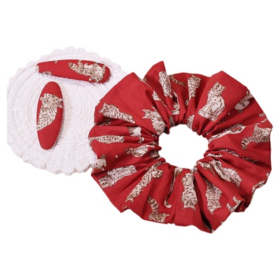 Liberty纯棉红猫复古发圈本命年