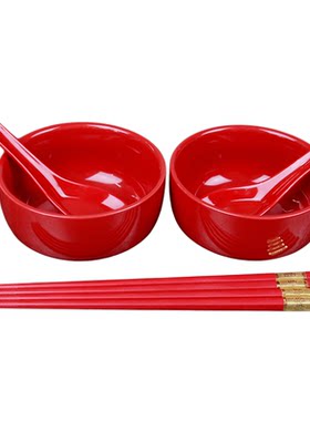 红色陶瓷中式婚宴新娘陪嫁喜碗