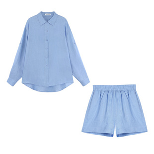 pusumede 白色100%亚麻衬衫女春季新款外套长袖上衣宽松休闲衬衣