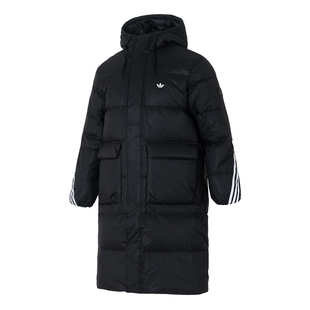 Adidas阿迪达斯三叶草长款连帽羽绒服男款官方正品新款保暖外套男