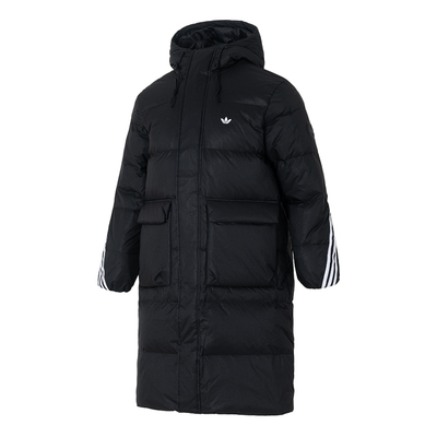 Adidas阿迪达斯三叶草长款连帽羽绒服男款官方正品新款保暖外套男