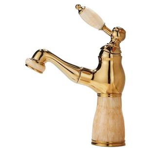 欧式全铜金色抽拉玉石面盆冷热水龙头洗脸盆卫生间洗脸池仿古龙头