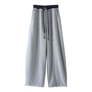 拉夏贝尔美式加绒弯刀卫裤女秋冬新款小个子宽松显瘦阔腿镰刀裤子