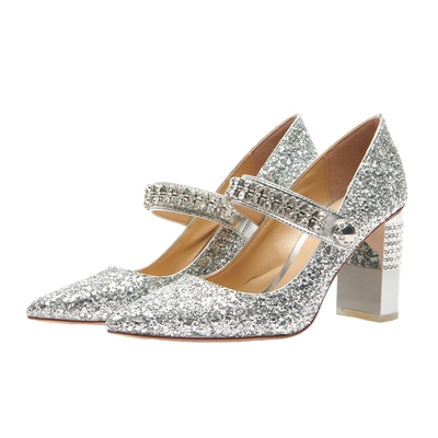 blocco5杨超越同款镶钻粗跟婚鞋