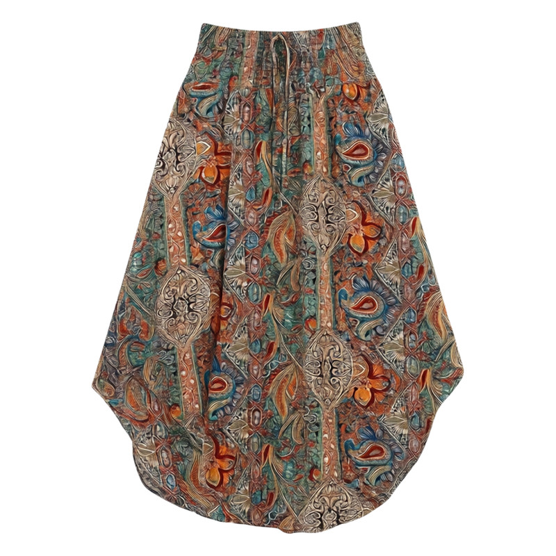 Bohemian ethnic style A-line skirt波西米亚名族风印花a字裙女