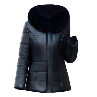 冬季海宁真皮衣棉服女短款妈妈装皮棉衣加绒加厚中年PU皮棉袄外套