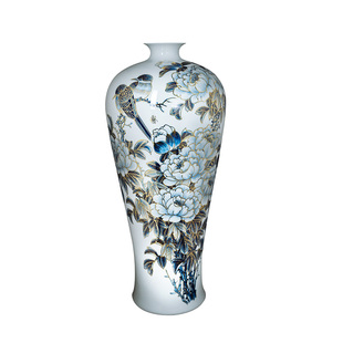 景德镇陶瓷落地大花瓶手绘青花描金梅瓶客厅玄关瓷瓶家居装饰摆件