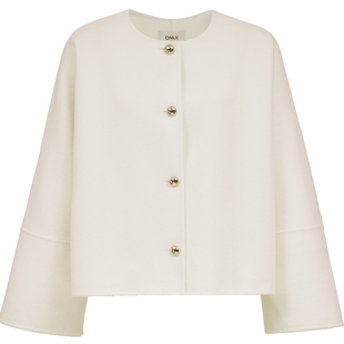 ONLY2025冬季新款优雅双面呢简约宽松短款立体纽扣毛呢大衣女