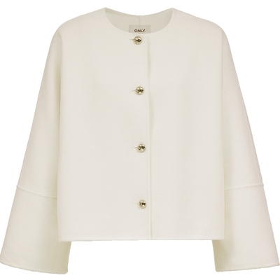 ONLY短款立体纽扣毛呢大衣