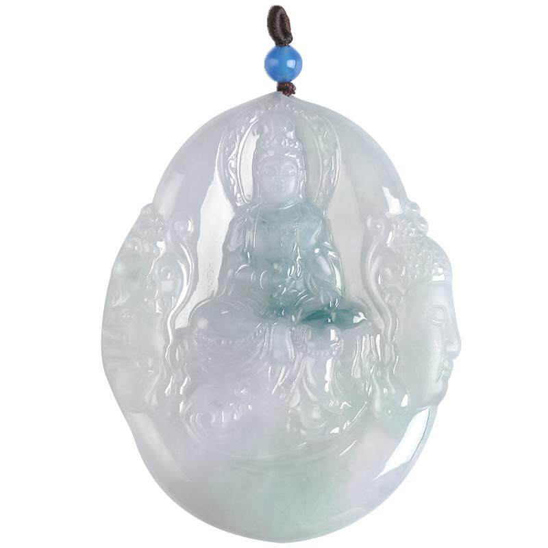 缅甸翡翠飘蓝花一念之间观音正品
