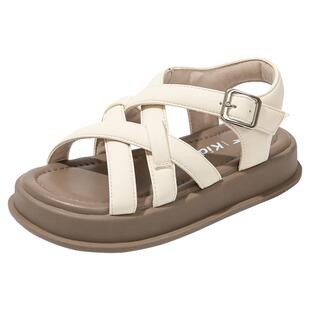 红蜻蜓黑色女童鞋子公主凉鞋2025新款夏季夏款女孩中大童罗马编织