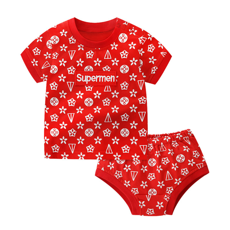 婴儿衣服夏薄款新生儿网红嘻哈潮服可爱男宝宝套装超洋气喜庆女孩