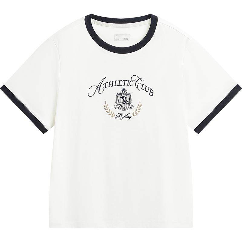 李宁圆领女休闲短袖文化衫运动服