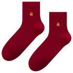 七匹狼本命年红袜子男士2026属马年酒红色纯棉全棉抗菌防臭中筒袜