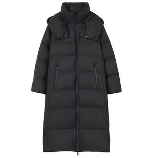 【匈牙利白鹅绒】LANCY/朗姿2025冬新款百搭高领连帽长款羽绒服女