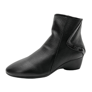 柜雅氏女靴真皮中跟柔软舒适妈妈棉鞋牛皮软面软底加绒粗跟短靴子