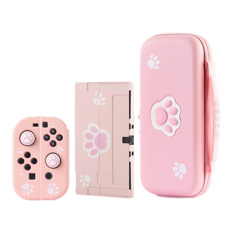 适用于任天堂switch保护套硬壳手柄软壳oled收纳包便携包猫爪可爱少女心ns配件整理包TV底座壳switch保护壳