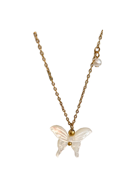 「初恋蝶」天然白蝶贝母蝴蝶项链