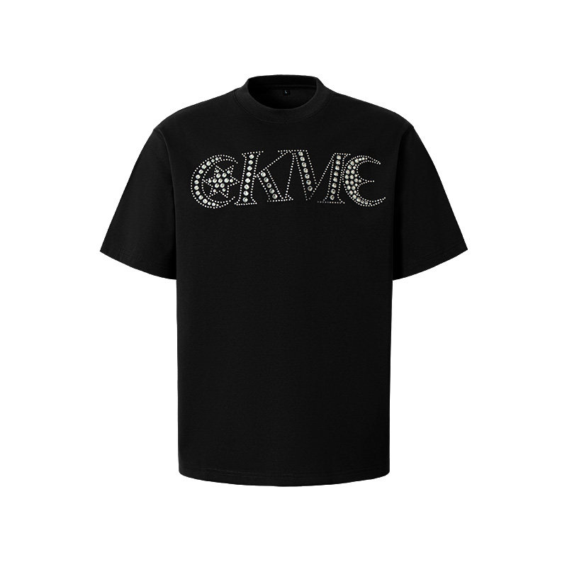OKME 烫钻LOGO印花新款潮牌字母短袖T恤休闲轻奢水钻街头男女TEE