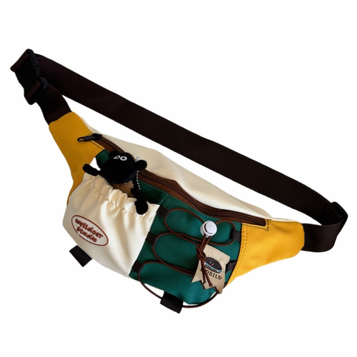 日系复古风斜挎包女小众抽绳设计胸包运动骑行大容量腰包男饺子包