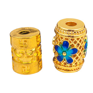 景泰蓝隔珠925银手链配件镀24K金DIY手工饰品星月菩提桶珠散珠