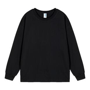 400g重磅深蓝色纯棉长袖t恤宽松纯色上衣体恤打底衫内搭厚实男女