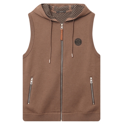 【品质羊毛】CARSYDA轻奢男装设计感复古格子连帽针织马甲外套