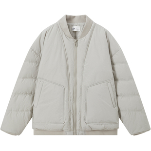 流石男装短款棒球领夹克拼接羽绒服2025年冬季新款男士重磅外套