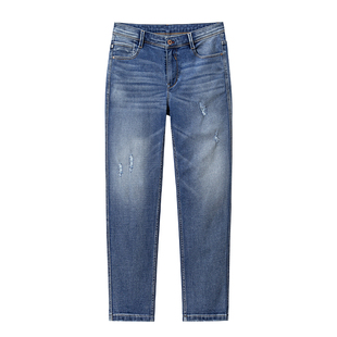 拇指白小牛男士修身牛仔裤弹力蓝色长裤2025新款中腰水洗长裤子