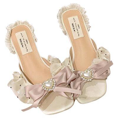 爱心蝴蝶结波点缎带凉鞋