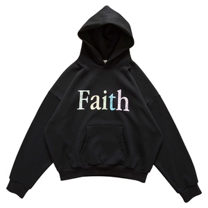 NOFAITH重磅540G奥粒绒印花短宽卫衣男女宽松休闲情侣款连帽上衣