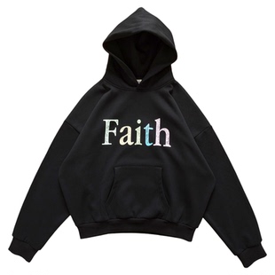 NOFAITH重磅540G奥粒绒印花短宽卫衣男女宽松休闲情侣款连帽上衣