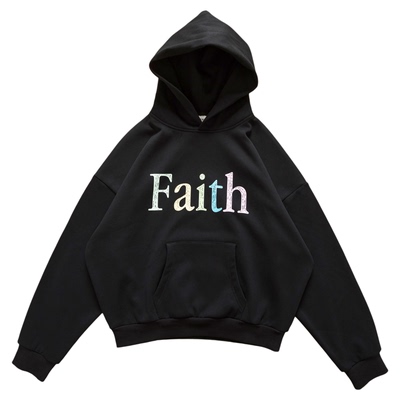 NOFAITH重磅540G奥粒绒印花短宽卫衣男女宽松休闲情侣款连帽上衣