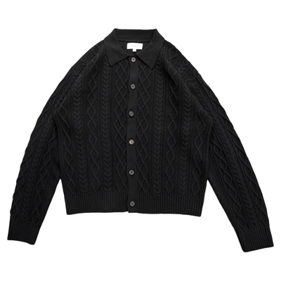 NOFAITH重磅860G立体扭花毛衣男秋冬款宽松休闲纯棉翻领开衫上衣