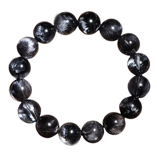 直播珍藏级黑银钛晶手链男女黑钛晶猫眼黑水晶手串黑发晶白银发晶