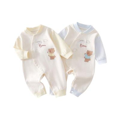 婧麒婴儿连体衣春秋纯棉a类新生儿衣服初生宝宝打底春装蝴蝶衣服