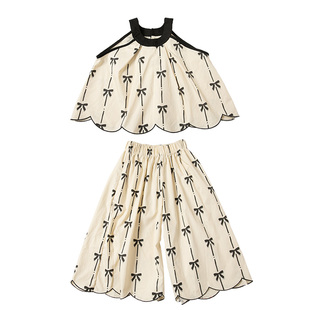 女童蝴蝶结吊带套装夏季2026新款儿童时髦薄款两件套夏装宝宝衣服