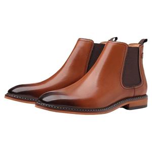 新款切尔西靴男真皮秋冬男士皮鞋英伦风马丁靴中帮男靴棕色一脚蹬
