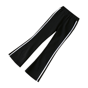 女童加绒裤子春秋冬2025新款童装喇叭裤中童大童休闲运动长裤黑色