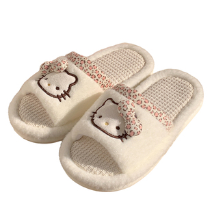 可爱亚麻拖鞋女款2026新款居家静音防滑透气棉麻布拖鞋四季通用女